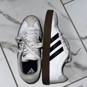 Adidas White and Black Trainers with Brown Sole